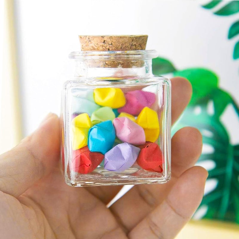 OurWarm 12 Pack Square Small Glass Bottles with Lids, 1.7OZ Mini Glass Jars with Cork Tag Label and Twine, Versatile Small Bottles for Candy Potion Spice DIY Crafts Gift Birthday Wedding Party Favors - Image 3